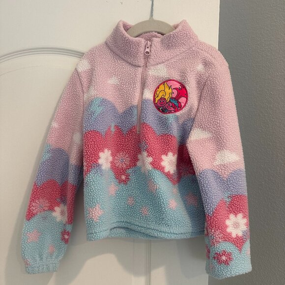 Girls' Trolls Poppy Faux Shearling Pullover Sweatshirt - S 6/7 - Picture 1 of 4